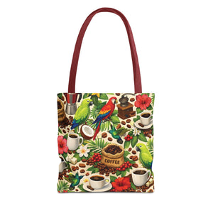 Tropical Parrots & Coffee Tote Bag, Green - 3 Sizes