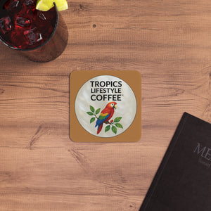 Bulk Hardboard Coffee Coasters - Parrot MOP Logo (50/100 pcs), light brown