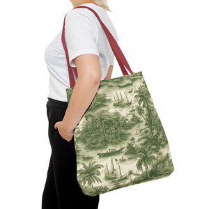 Coastal Toile Green Tote Bag - 3 Sizes