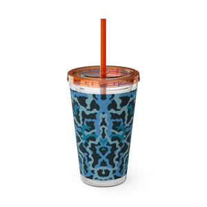 Tropical Tumbler with Straw | 16 oz: Coral Threads, Blue