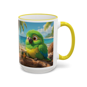 Accent Rim & Handle Coffee Mug ~ Lulu the Parrot Drinking Coffee