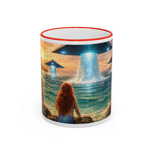 Accent Rim & Handle Coffee Mug — UFO & Mermaids