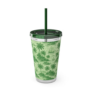 Tropical Tumbler with Straw | 16 oz: Faraway Toile/Green