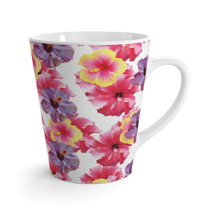 Latte White Mug - Real Hisbiscus Flowers Trio/White