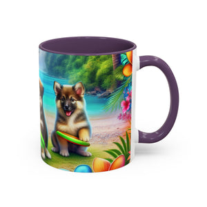 Cute Beach Puppies Playing Frisbee - Black Coffee Mug - Perfect Gift for Dog Lovers