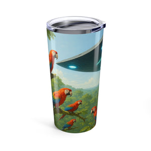 20oz Tropical Glossy Tumbler, Stainless Steel / UFO and Macaws