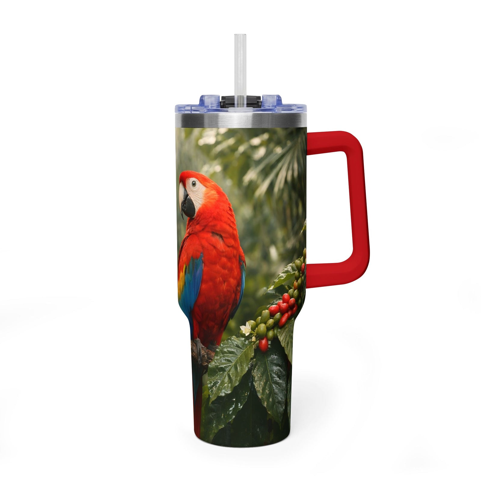 40oz Tumbler — Scarlet Macaws & Coffee Plants Insulated Mug