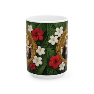 Religious Ceramic White Mug - Virgin of the Lilies