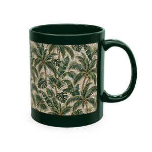 Tropical Ceramic Mug, 11 oz — Palm Mosaic Leaves Coffee Cup