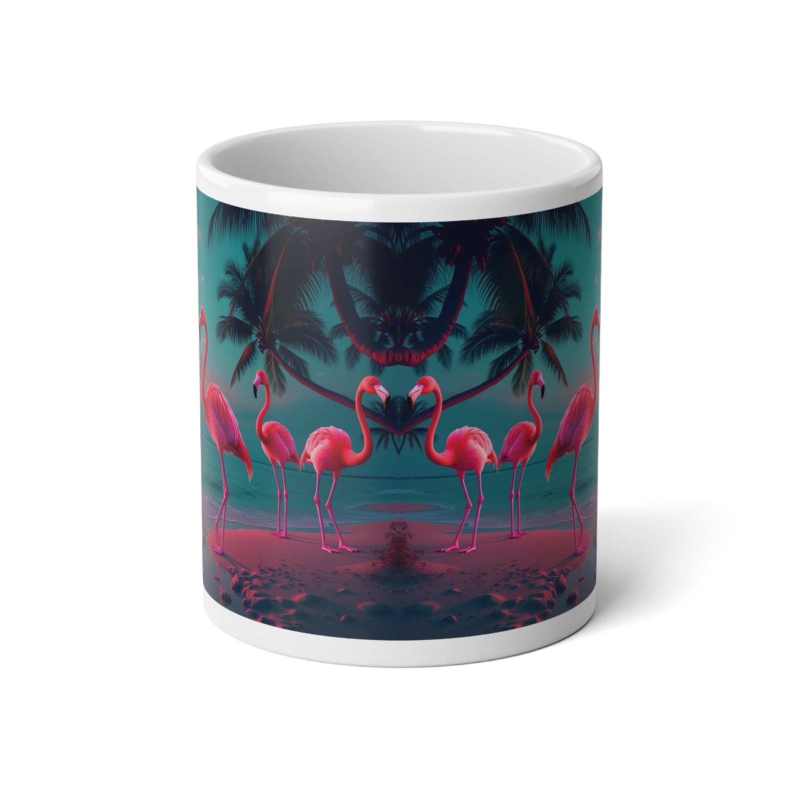 Jumbo Mug, 20oz, Neon Flamingo at Night | Tropical Coffee Cup