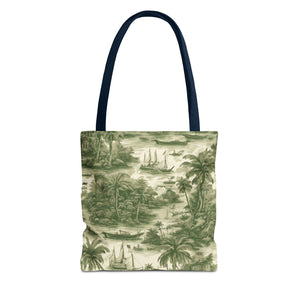 Coastal Toile Green Tote Bag - 3 Sizes