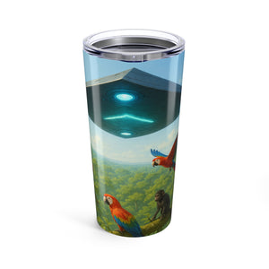 20oz Tropical Glossy Tumbler, Stainless Steel / UFO and Macaws