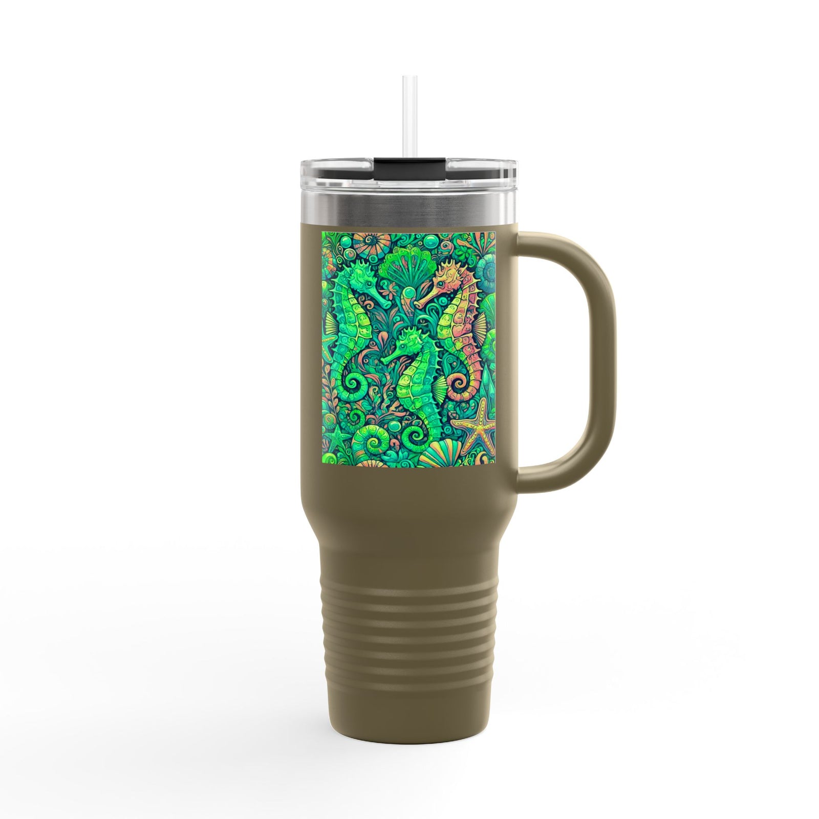 Seahorses Lime Insulated Travel Mug - 40oz - Perfect for Outdoor Adventures