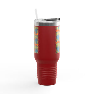 Insulated Travel Mug, 40oz / Hibiscus Fan Dance, Orange - Perfect for Outdoor Adventures