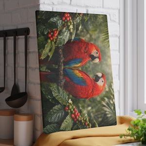 Glass Coffee Station Tray, 2 Sizes – Macaw Parrots & Coffee Plants