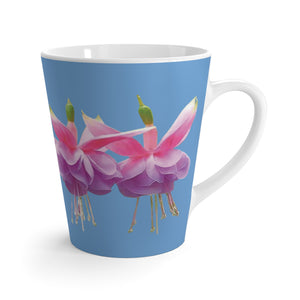 Latte White Mug, Floral - Tropical Fuschsias/Lt. Blue