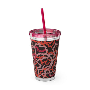 Tropical Tumbler with Straw | 16 oz: Coral Threads, Red