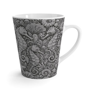 Latte White Mug - Seahorses, Noir