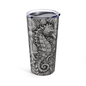 20oz Tropical Glossy Tumbler, Stainless Steel / Seahorse Trio, Noir
