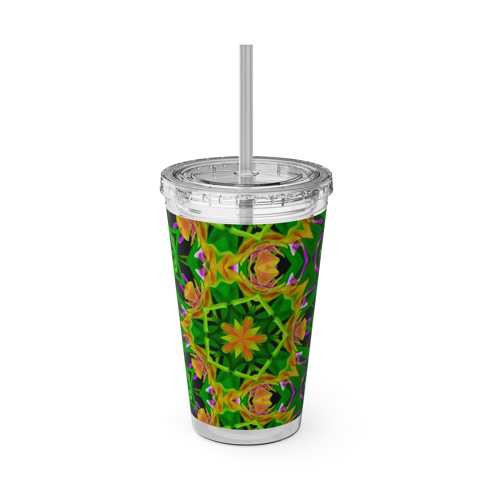 Tropical Tumbler with Straw | 16oz Colorful Travel Cup / Kaleido Orchid