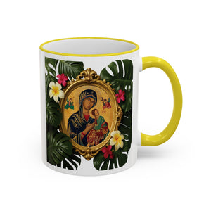 Accent Rim & Handle Coffee Mug, Religious ~ Our Lady of Perpetual Help, Monsteras