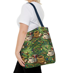Tropical Hummingbirds & Coffee Tote Bag, Black - 3 Sizes