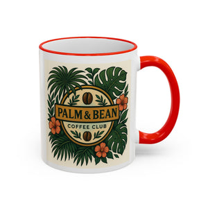 Accent Rim & Handle Coffee Mug — Palm & Bean Coffee Club Logo