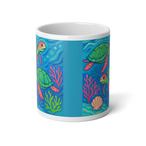 Jumbo Mug, 20oz, Turtles and Coral | Tropical Coffee Cup, Gift for Ocean Lovers