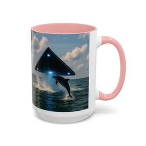 Accent Coffee Mug (11, 15oz), 8 Colors - UFO and Dolphin