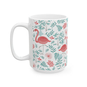 Ceramic White Mug - Happy Flamingos