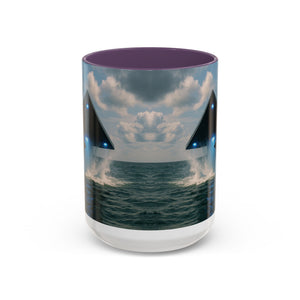 Accent Coffee Mug (11, 15oz), 8 Colors - UFO and Dolphin