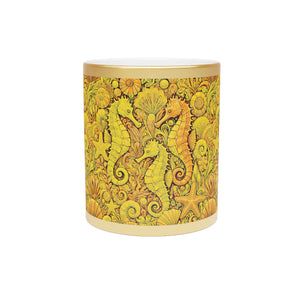Tropical Metallic Mug, Gold or Silver - Seahorse Trio, Yellow
