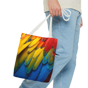 Tropical Macaw Parrot Feathers Tote Bag - Colorful Design, 3 Sizes