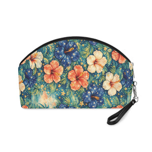 Americana Hibiscus Cosmetic Bag — Floral Patriotic Makeup Pouch with Wrist Strap