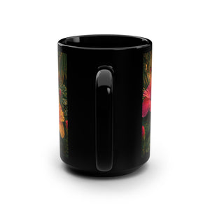 Black Ceramic Mug — Hibiscus Sunrise 15oz Coffee Cup