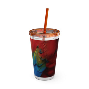 Tropical Tumbler with Straw | 16 oz: Parrot Macaw Feathers