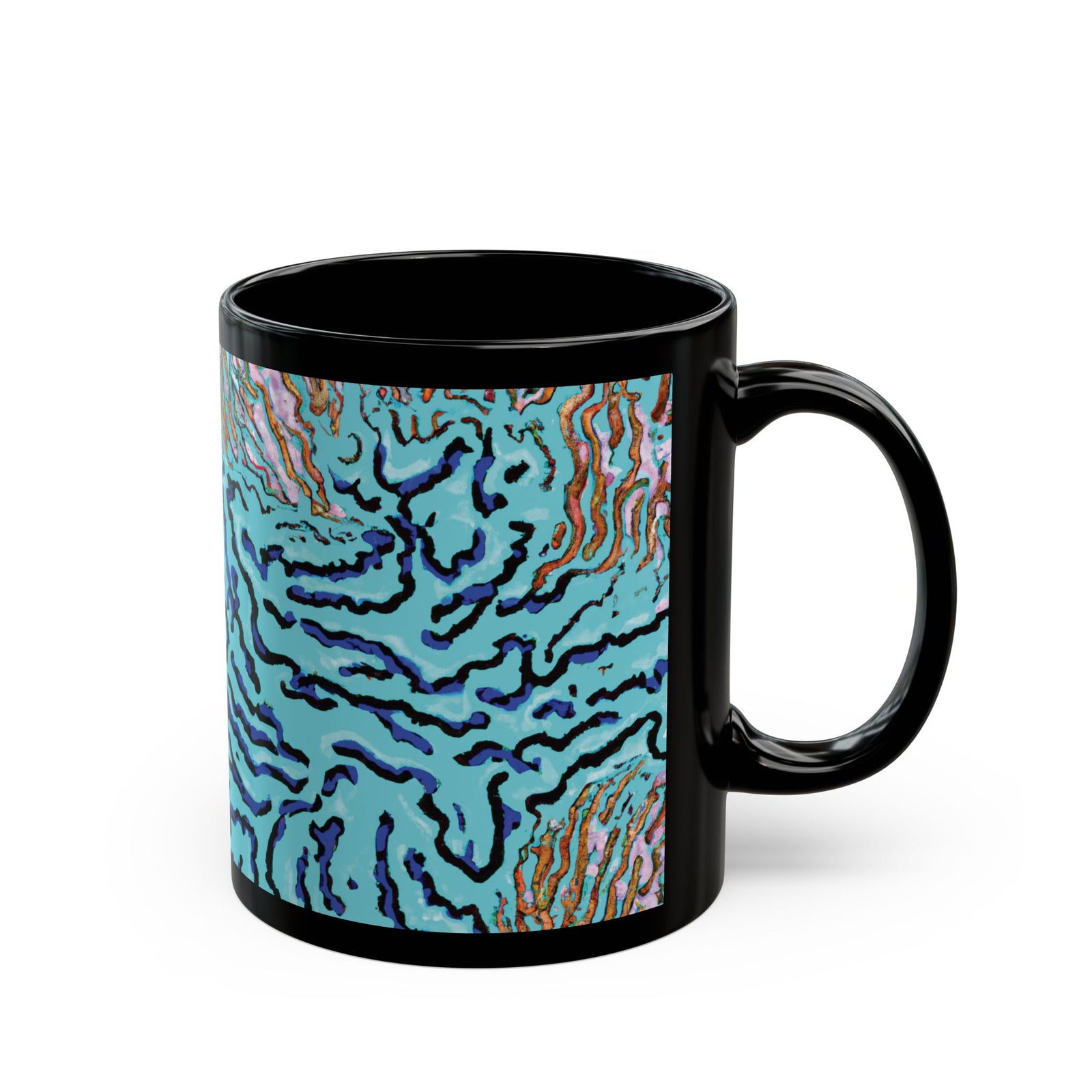 Black Coffee Mug - Wild Coral Reef/Turquoise