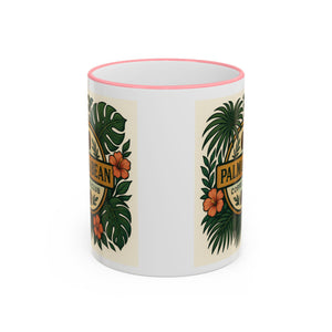 Accent Rim & Handle Coffee Mug — Palm & Bean Coffee Club Logo