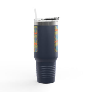 Insulated Travel Mug, 40oz / Hibiscus Fan Dance, Orange - Perfect for Outdoor Adventures