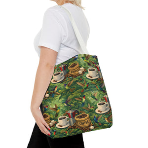 Tropical Hummingbirds & Coffee Tote Bag, Black - 3 Sizes