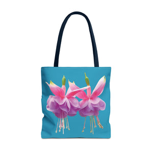 Two Fuschsias Tropical Flower Tote Bag/Turquoise - 3 Sizes