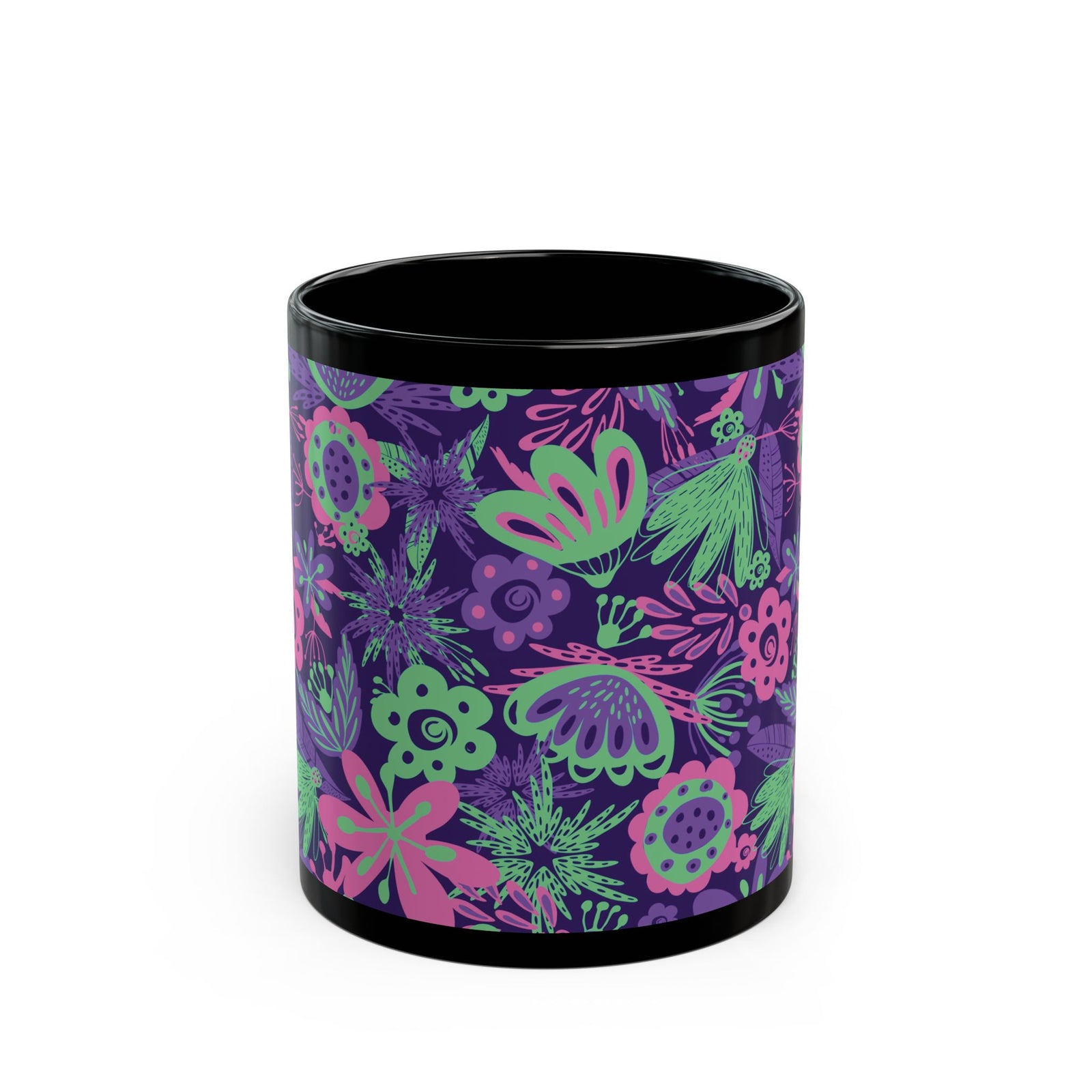 Black Coffee Mug - Rainforest Flower Explosion