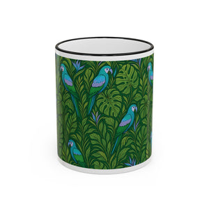Accent Rim & Handle Coffee Mug ~ Parrot Family, Blue