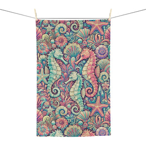 Tropical Microfiber Coffee/Tea Towel  — Seahorse Trio, Vintage