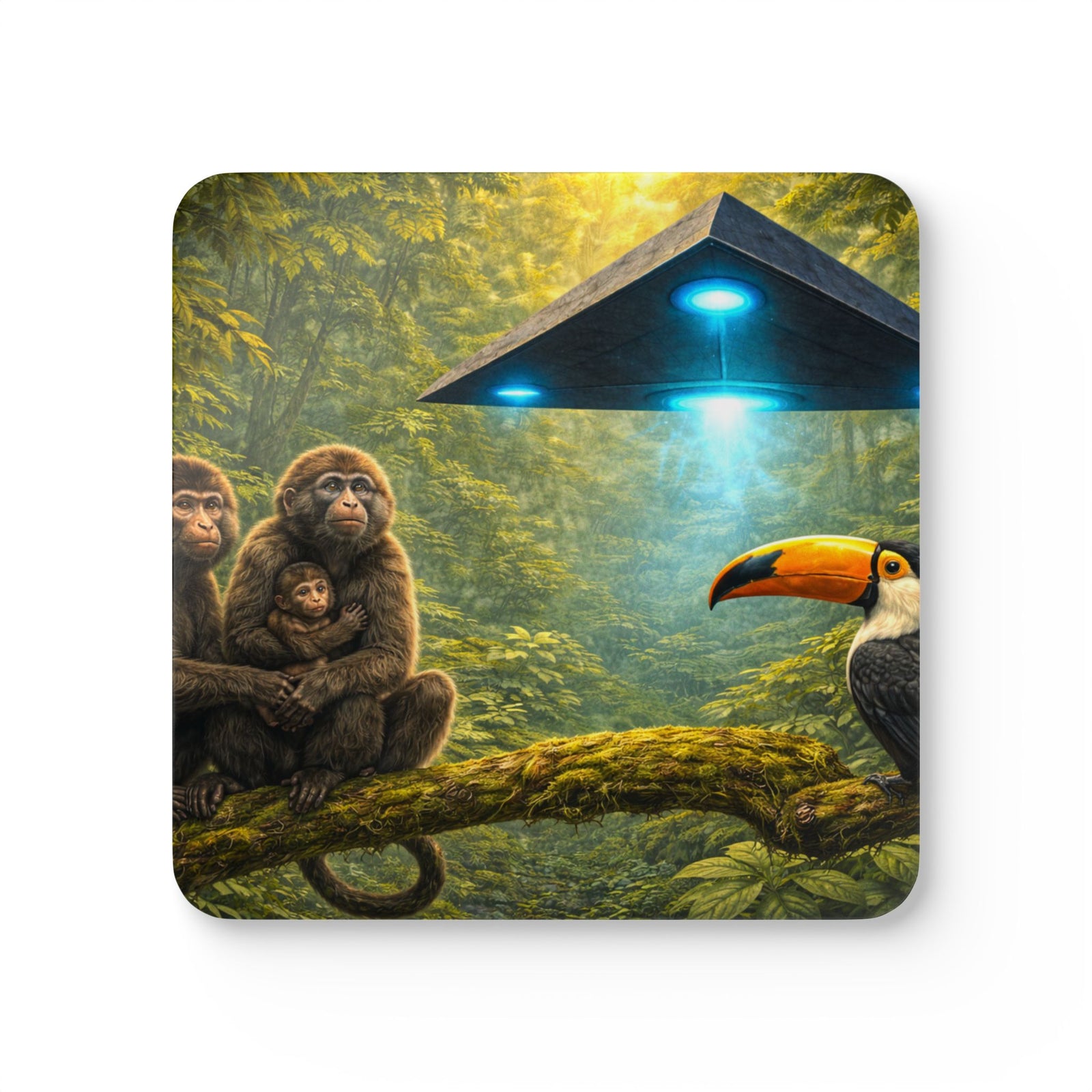 Coaster Set/4 -  UFO & Monkies, Toucan