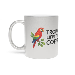Tropical Metallic Mug, Silver - Tropics Lifestyle Coffee Parrot Logo