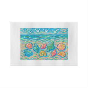 Tropical Microfiber Coffee/Tea Towel – Coastal Seashell Glow, White