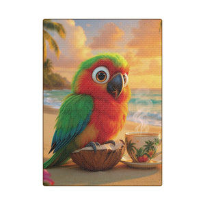 Tropical Beach Canvas - Tiki the Parrot Sunrise Wall Art