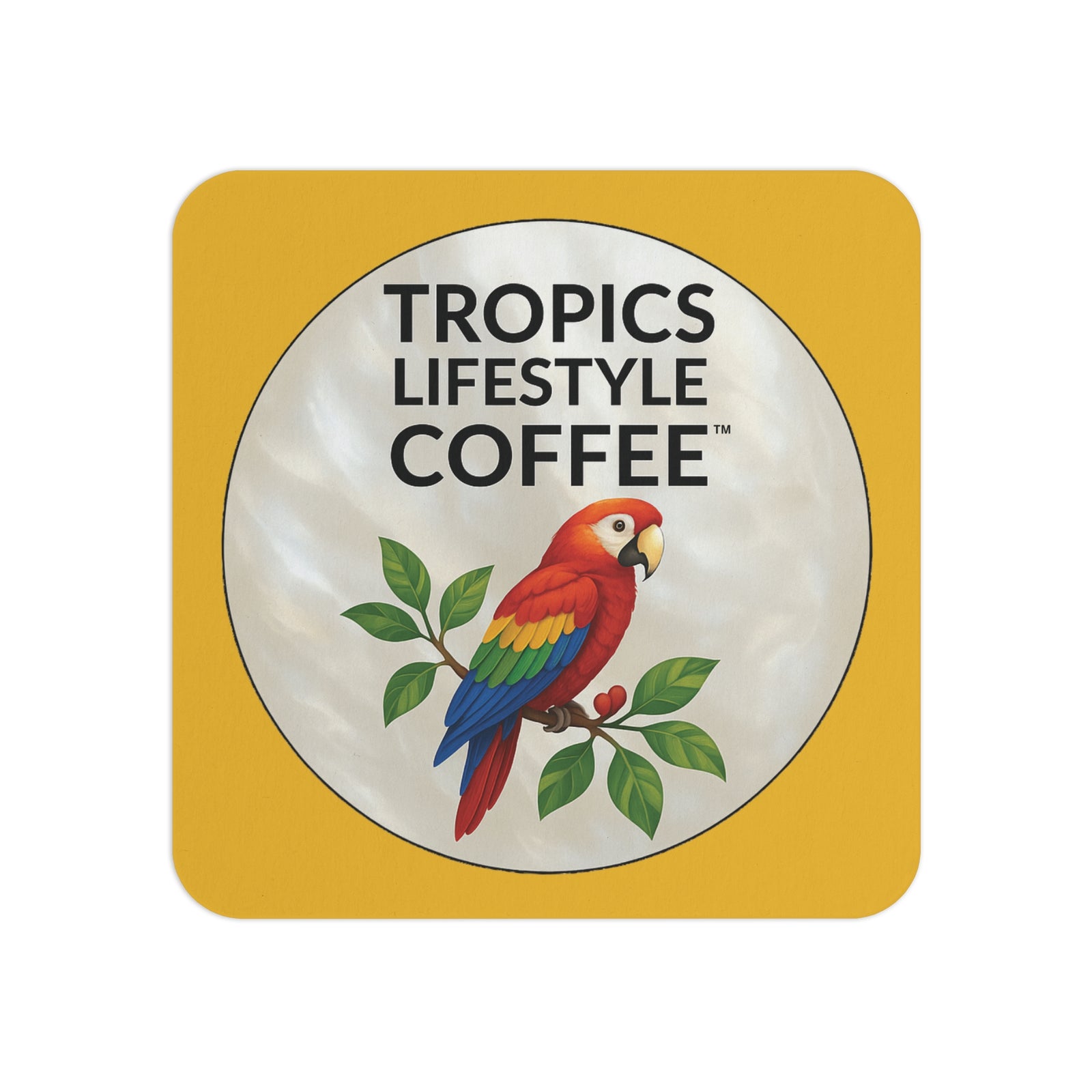 Bulk Hardboard Coffee Coasters — Parrot MOP Logo (50/100 pcs), yellow