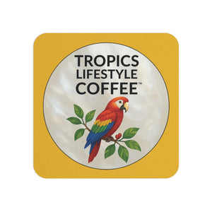 Bulk Hardboard Coffee Coasters — Parrot MOP Logo (50/100 pcs), yellow